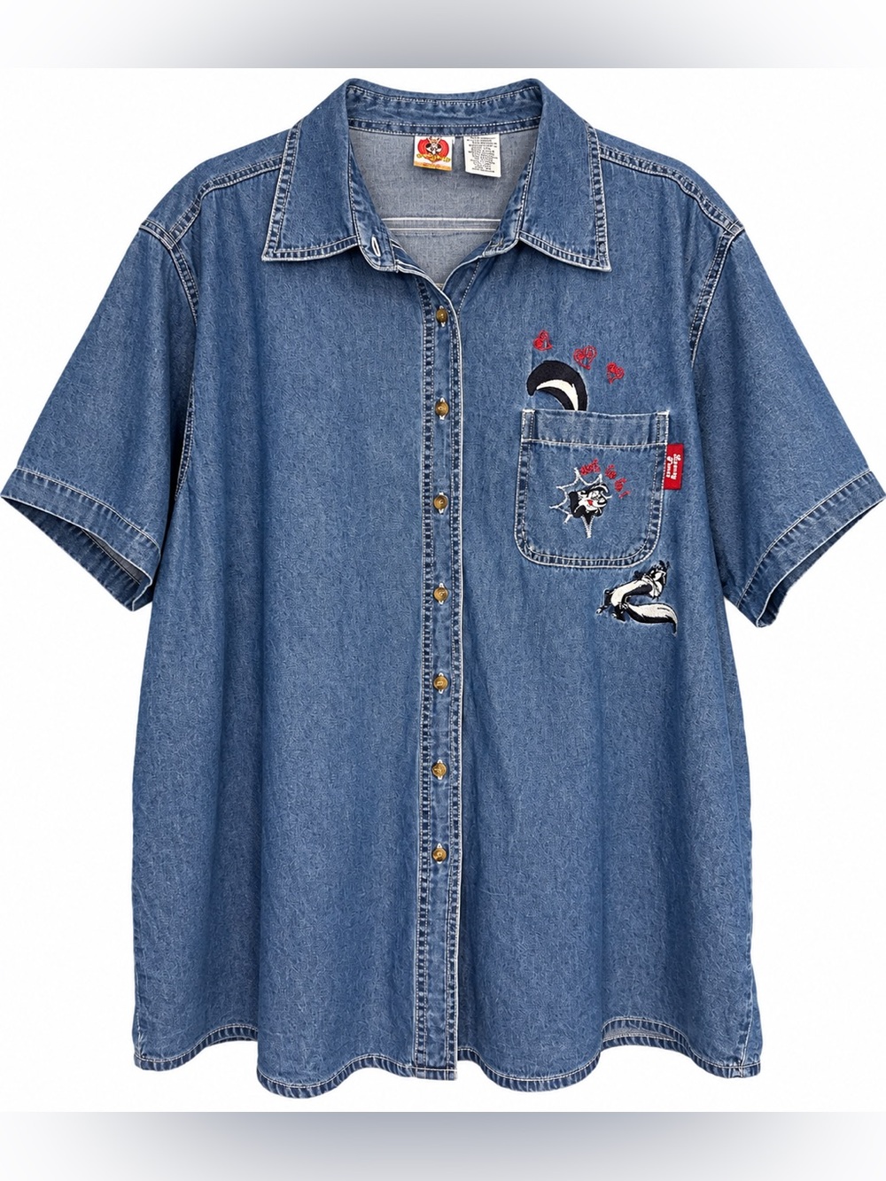 VTG 90s Looney Tunes Warner Bros. Button Down Shirt Sz 22/24W Embroidered Denim